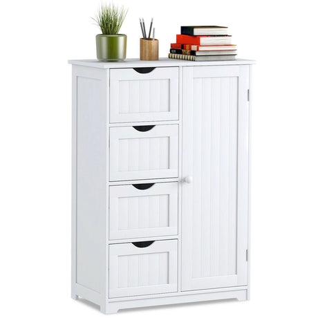 Bathroom cabinet with 4 drawers &amp; 1 magnetic door lock bathroom cabinet white