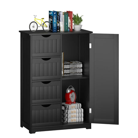 Freestanding Storage Cupboard with Adjustable Shelf and Drawers-Black