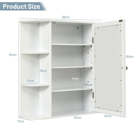 Multipurpose Mount Wall Mirror Bathroom Storage Cabinet-White