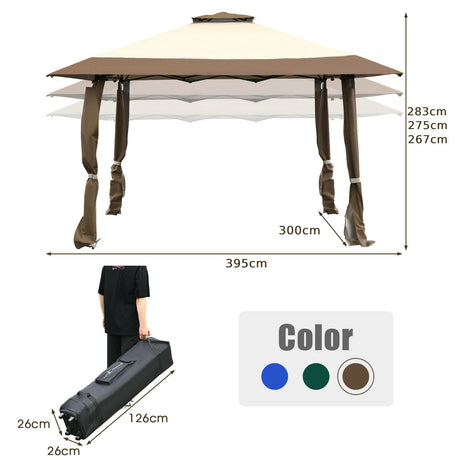 13 Feet x 13 Feet Pop Up Canopy Tent Instant Outdoor Folding Canopy Shelter-Brown