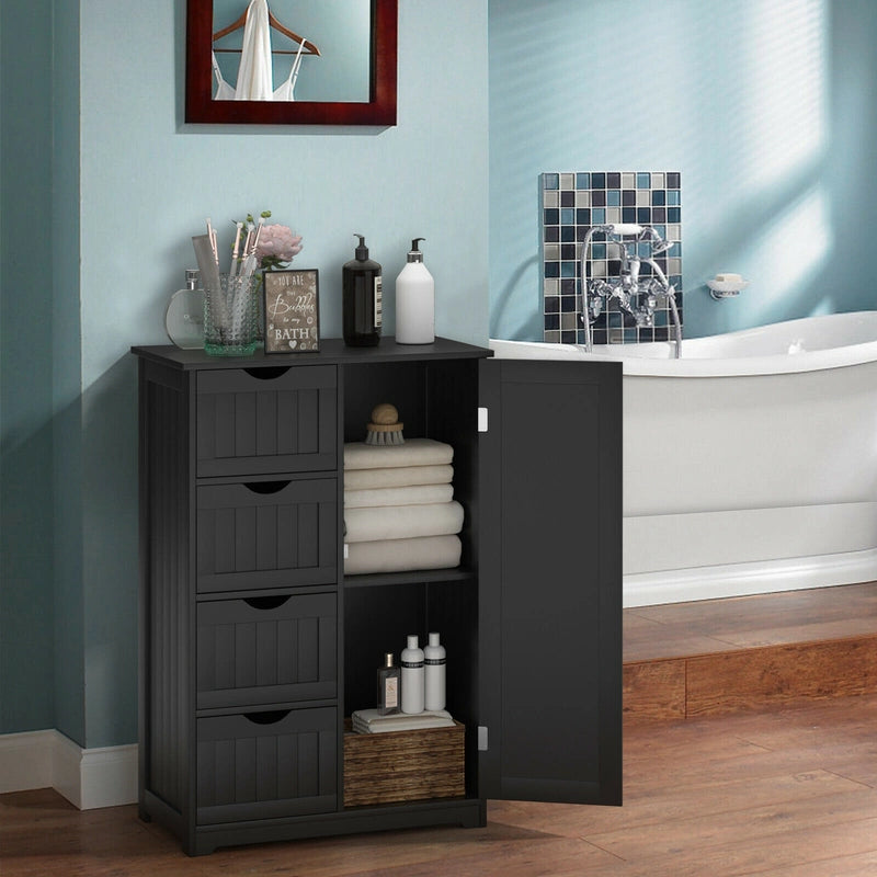 Freestanding Storage Cupboard with Adjustable Shelf and Drawers-Black