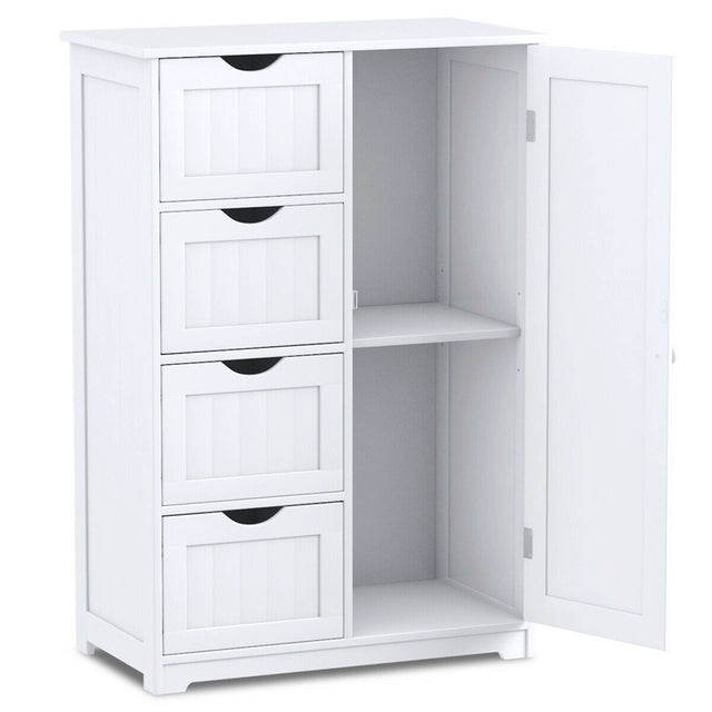 Bathroom cabinet with 4 drawers &amp; 1 magnetic door lock bathroom cabinet white