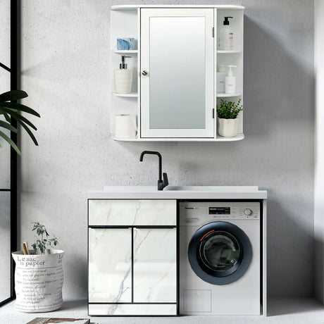 Multipurpose Mount Wall Mirror Bathroom Storage Cabinet-White