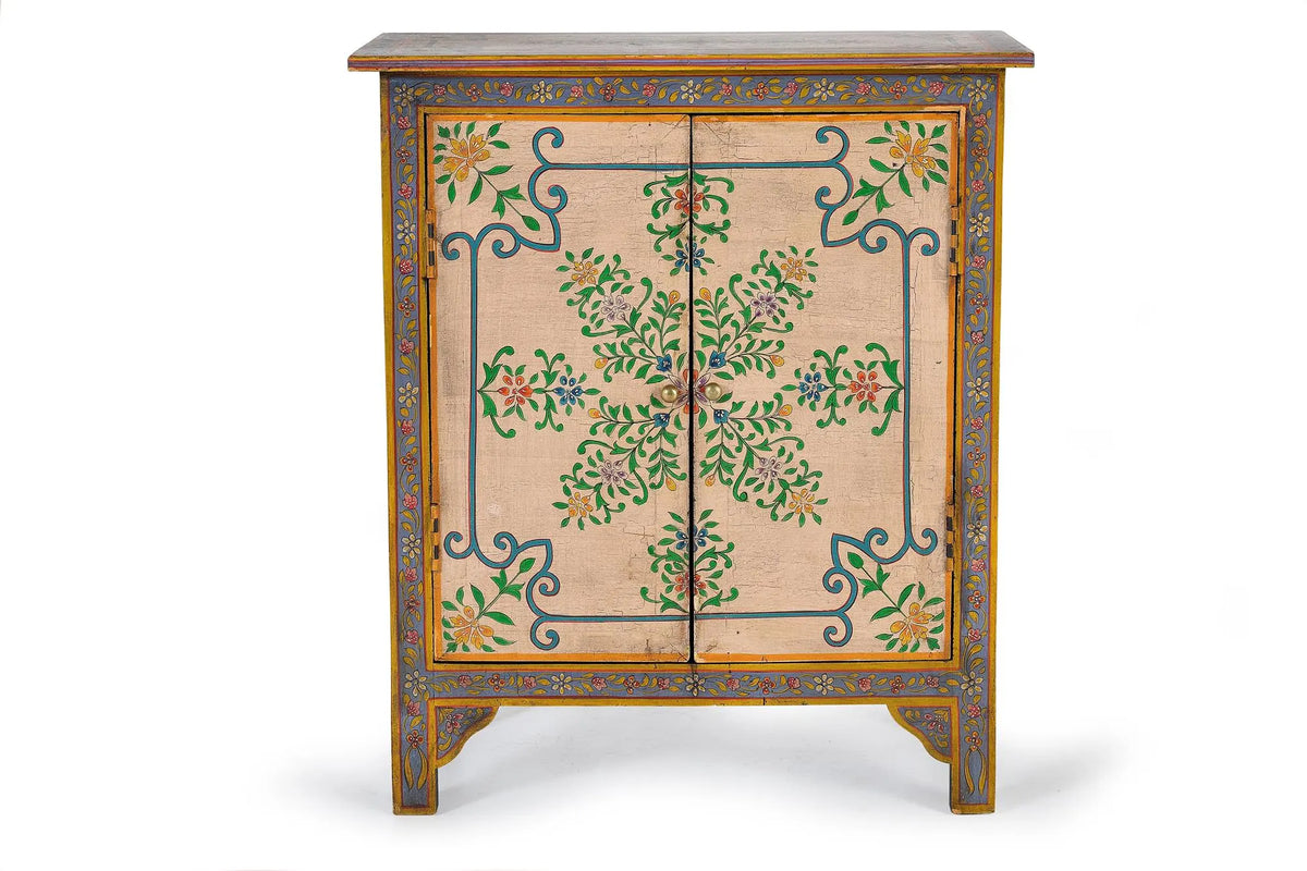 Giner and Colomer - 2-Door Mango Wood Cabinet With Hand-Painted Details