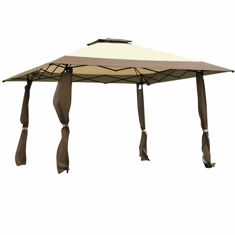13 Feet x 13 Feet Pop Up Canopy Tent Instant Outdoor Folding Canopy Shelter-Brown