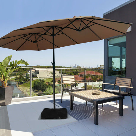 15 Foot Extra Large Patio Double Sided Umbrella with Crank and Base-Tan