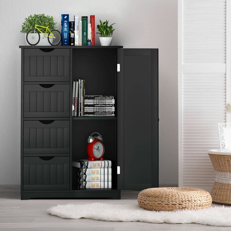Freestanding Storage Cupboard with Adjustable Shelf and Drawers-Black
