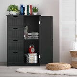Freestanding Storage Cupboard with Adjustable Shelf and Drawers-Black