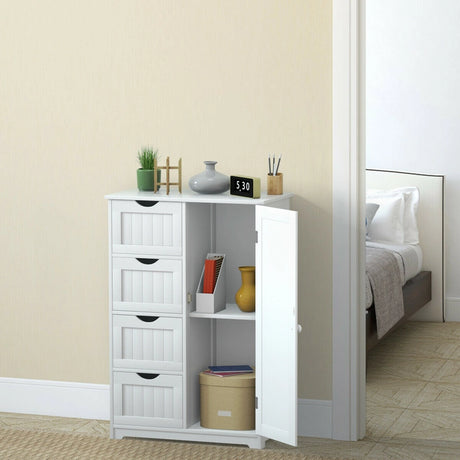 Bathroom cabinet with 4 drawers &amp; 1 magnetic door lock bathroom cabinet white