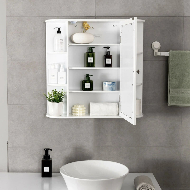 Multipurpose Mount Wall Mirror Bathroom Storage Cabinet-White