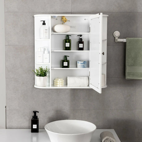 Multipurpose Mount Wall Mirror Bathroom Storage Cabinet-White
