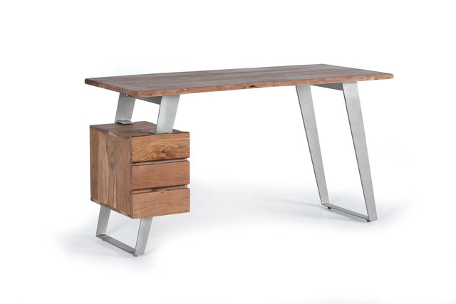 Giner and Colomer - Acacia Wood 3-Drawer Desk With Metal Frame