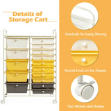 15-Drawer Storage Rolling Organizer Cart-Yellow