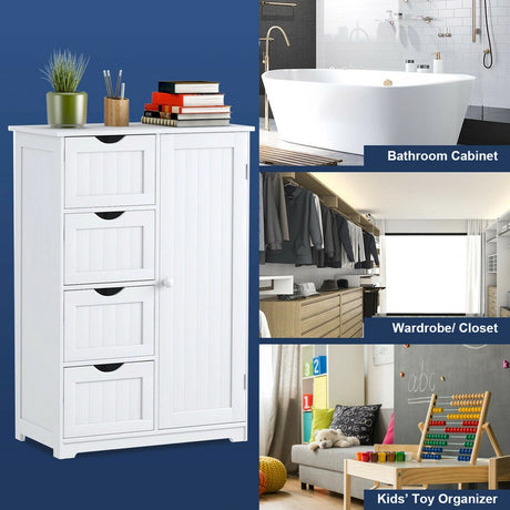 Bathroom cabinet with 4 drawers &amp; 1 magnetic door lock bathroom cabinet white