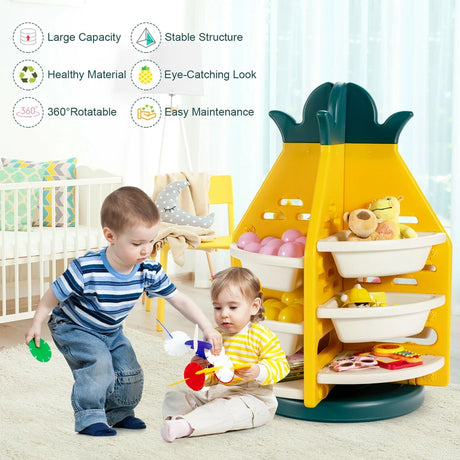 360 Revolving Pineapple Shelf with Plastic Bins for Kids