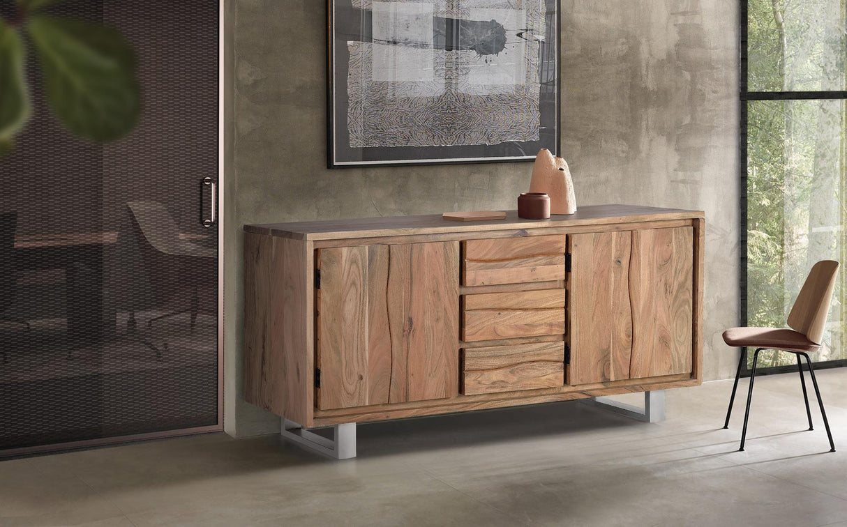 Giner and Colomer - 4-Door, 3-Drawer Acacia Wood Sideboard With Interior Shelves