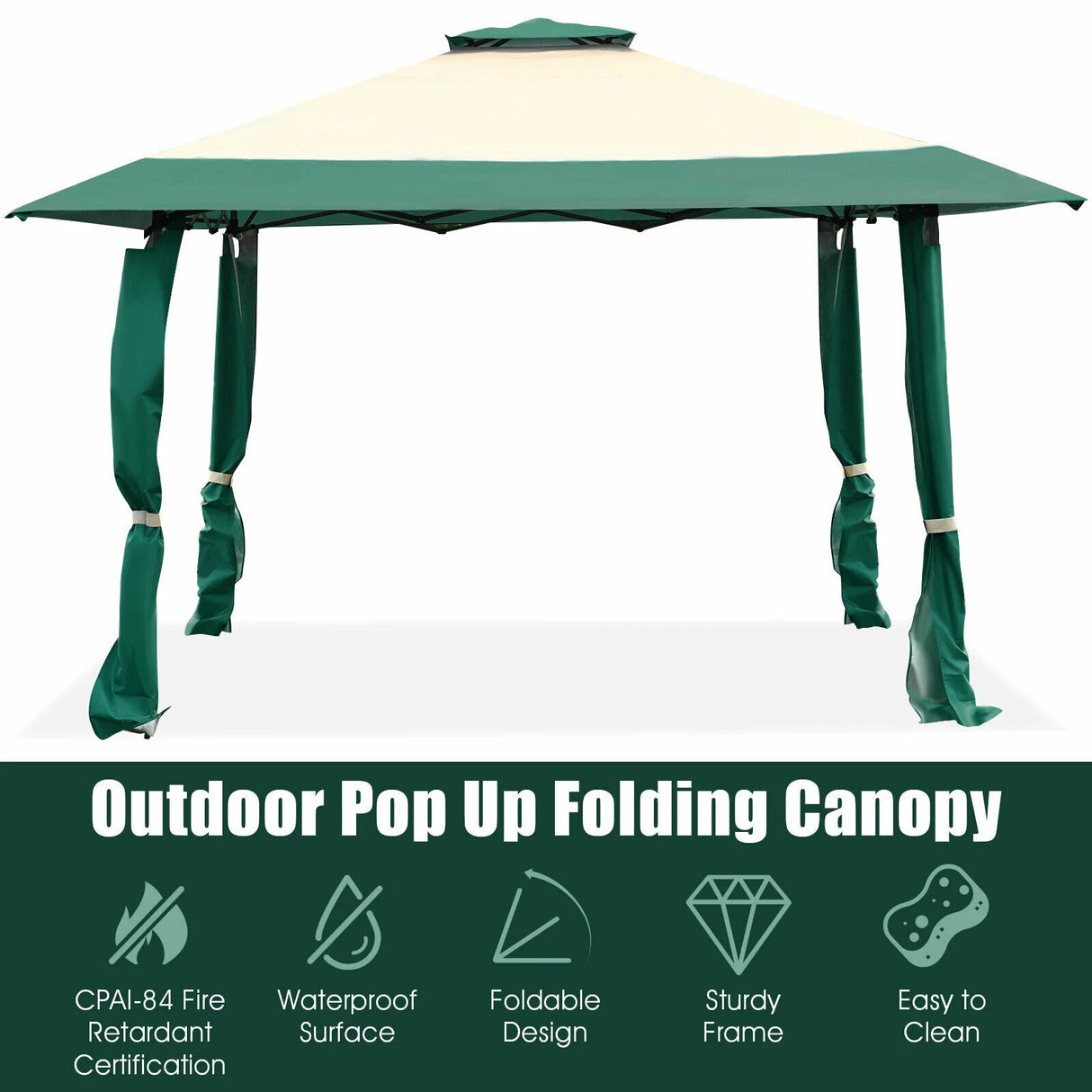 13 Feet x 13 Feet Pop Up Canopy Tent Instant Outdoor Folding Canopy Shelter-Green