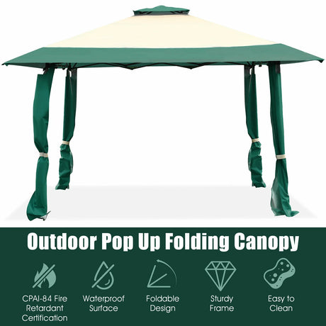 13 Feet x 13 Feet Pop Up Canopy Tent Instant Outdoor Folding Canopy Shelter-Green