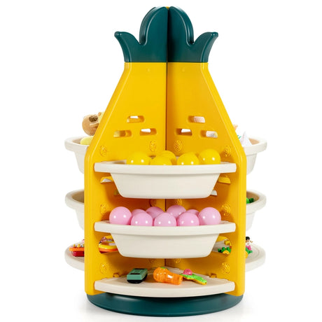 360 Revolving Pineapple Shelf with Plastic Bins for Kids