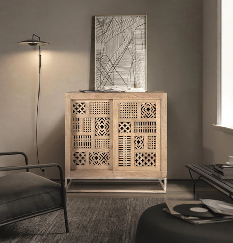Giner and Colomer - Mango Wood Sideboard With 2 Sliding Doors & Metal Base