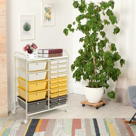 15-Drawer Storage Rolling Organizer Cart-Yellow