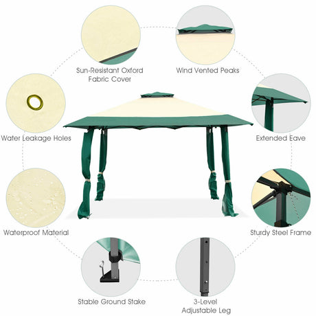 13 Feet x 13 Feet Pop Up Canopy Tent Instant Outdoor Folding Canopy Shelter-Green