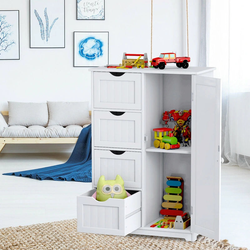 Bathroom cabinet with 4 drawers &amp; 1 magnetic door lock bathroom cabinet white