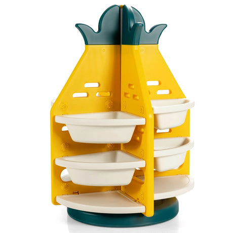 360 Revolving Pineapple Shelf with Plastic Bins for Kids