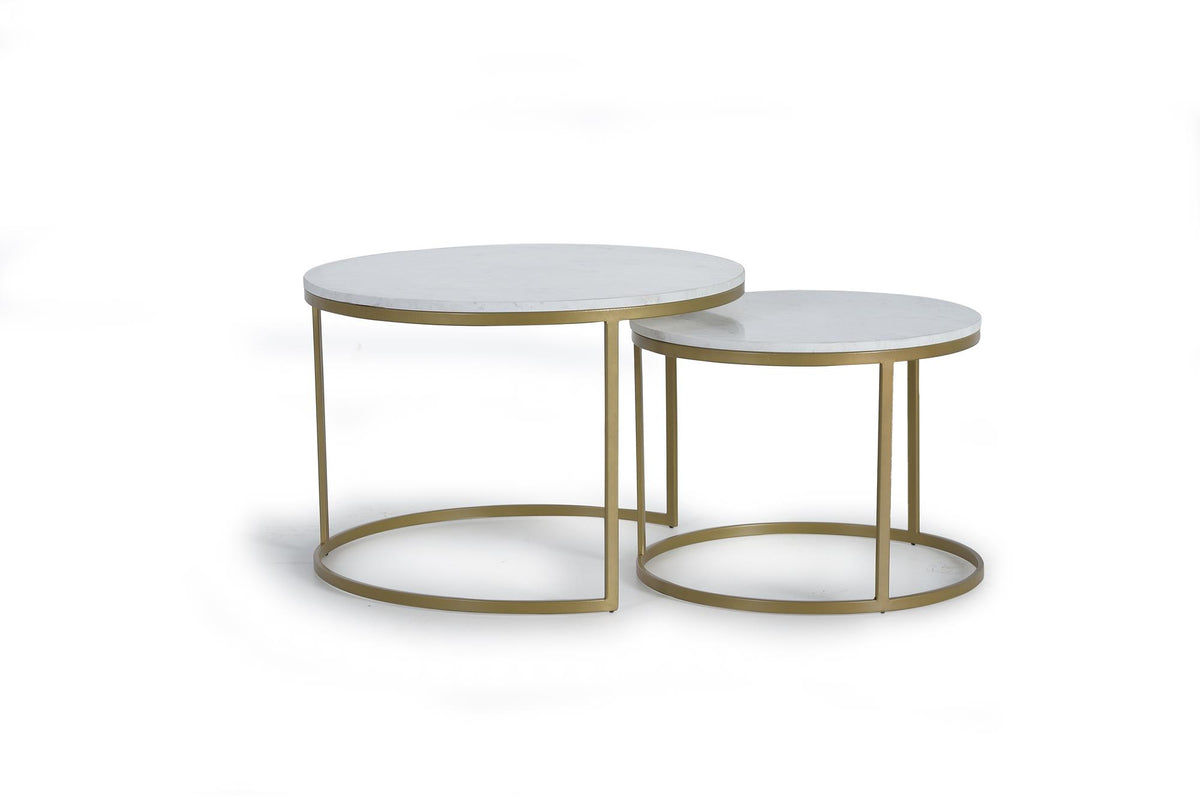 Giner and Colomer - Set Of 2 Metal Coffee Tables With Marble Tops