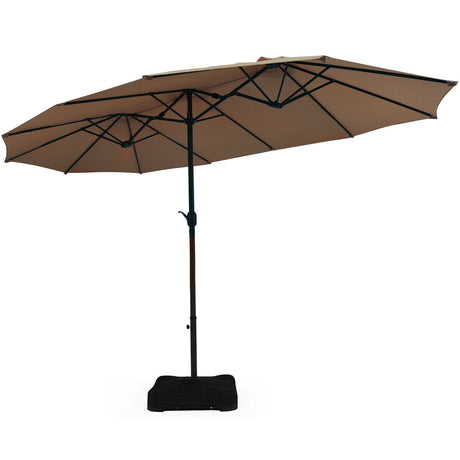 15 Foot Extra Large Patio Double Sided Umbrella with Crank and Base-Tan