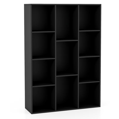 11-Cube Bookcase Modern Geometric Bookshelf with Anti-tipping Kits-Black