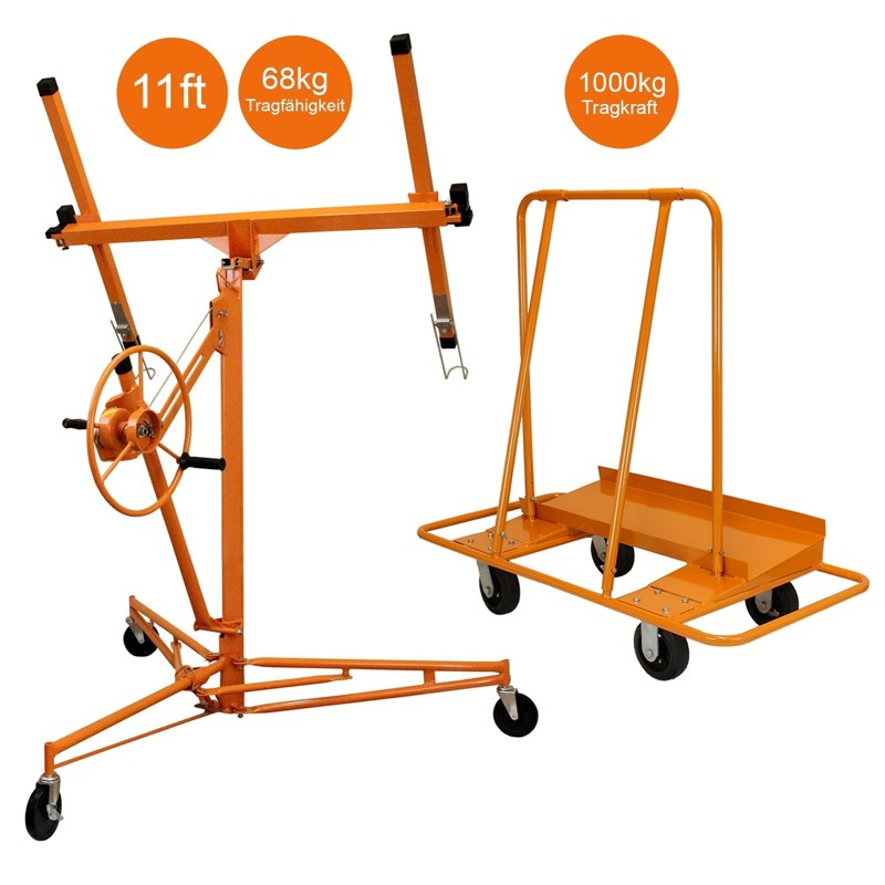 Drywall Lifter Hoist 11ft & Plaster Board Trolley