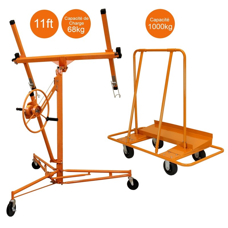 Drywall Lifter Hoist 11ft & Plaster Board Trolley