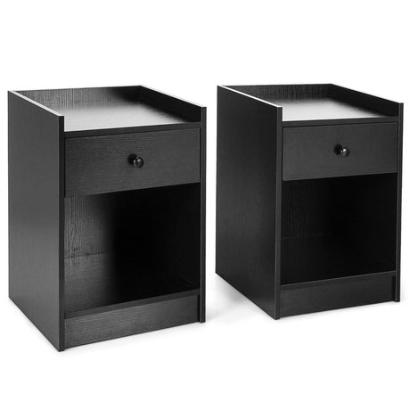 Set of 2 Nightstand with 1 Drawer and Storage Compartment