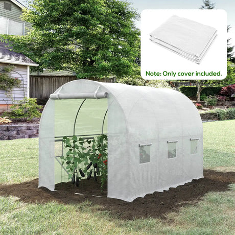 Outsunny 3 x 2 x 2m Polytunnel Greenhouse Replacement Cover ONLY Winter Garden Plant PE Cover for Tunnel Walk-in Greenhouse with Roll-up Windows Door Outdoor, White