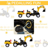HOMCOM Kids Ride-On Construction Car, with Horn and Detachable Trailer - Yellow