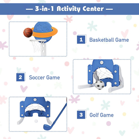 3 in 1 Kids Basketball Hoop Set with Balls-Blue