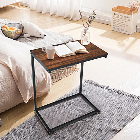 Industrial Styled C Shaped Side, End Table-Brown
