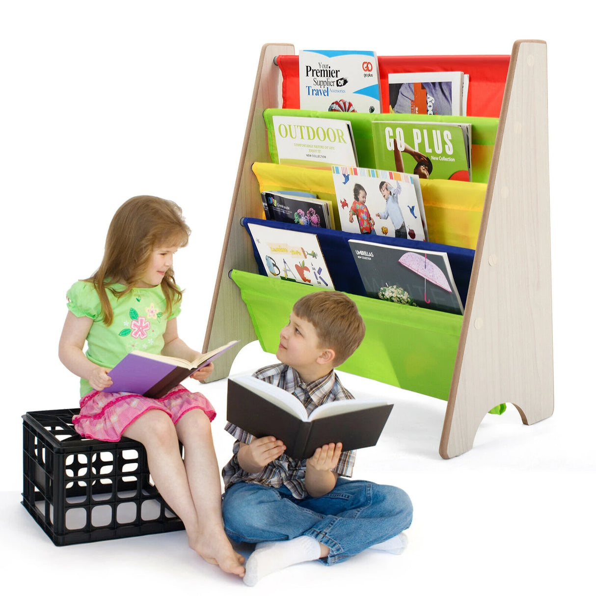 Children's Bookshelf with 4 Storage Compartments