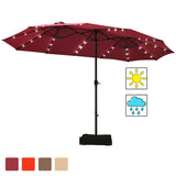 15 Ft Solar LED Patio Double-sided Umbrella Market Umbrella with Weight Base-Red