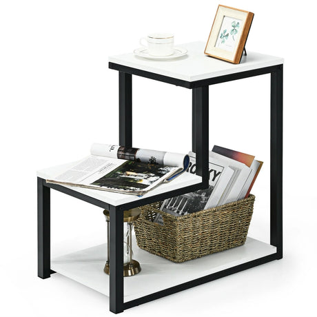 3-Tier Side End Table with Storage Rack for Living Room