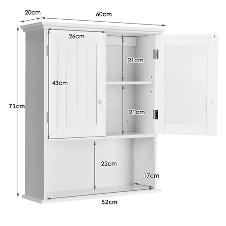 Multi-Purpose Wall Cabinet Storage with 2-Door for Bathroom White