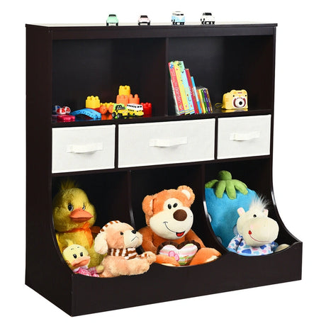 Freestanding Combo Cubby Bin Storage Organizer Unit W/3 Baskets-Brown