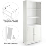 3-Shelf Bookcase with Double Doors &amp; Adjustable Shelves &amp; Cabinet-White
