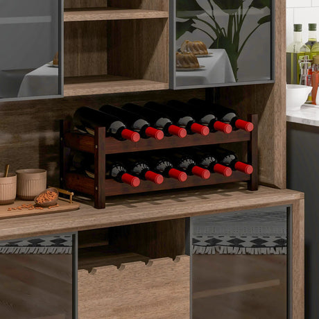 12 Bottle 2-Tier Wine Rack for Kitchen-Coffee
