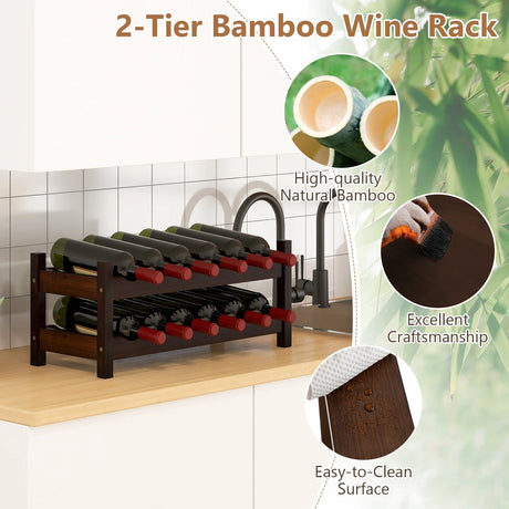 12 Bottle 2-Tier Wine Rack for Kitchen-Coffee