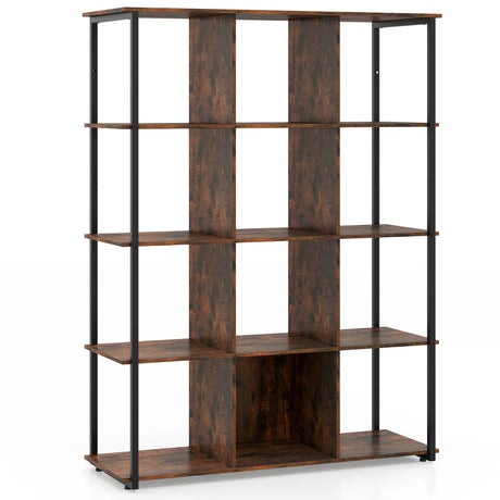 12-Cube Bookcase with 2 Anti-tipping Kits for Living Room-Rustic Brown