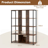 12-Cube Bookcase with 2 Anti-tipping Kits for Living Room-Rustic Brown