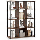 12-Cube Bookcase with 2 Anti-tipping Kits for Living Room-Rustic Brown
