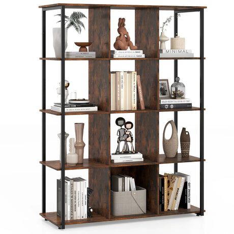 12-Cube Bookcase with 2 Anti-tipping Kits for Living Room-Rustic Brown